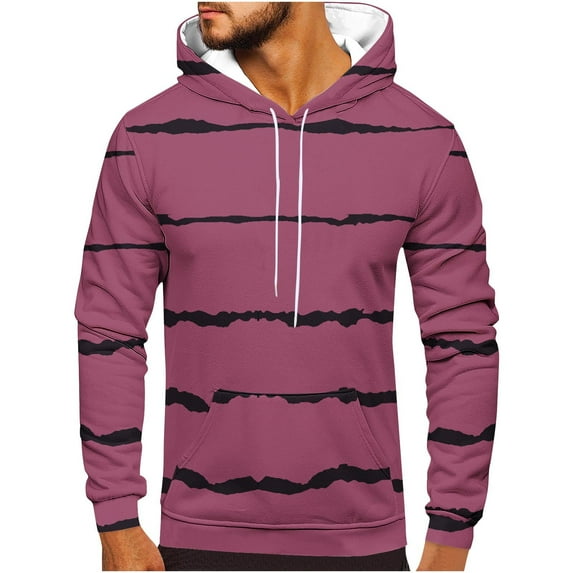 FAHUOMU Men's Fall Hooded Retro Striped Hoodie, Casual Fashion Outdoor Sports Long Sleeve Sweatshirt with Pocket
