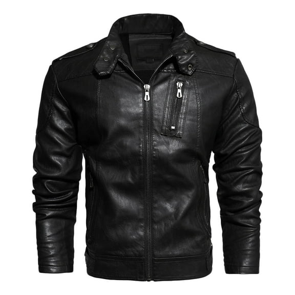 FAHUOMU Men’s Faux Leather Jacket Cool Biker Jackets Vintage Stand Collar Lightweight Leather Outwear Coat