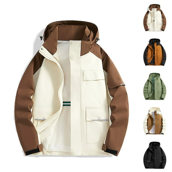 FAHUOMU Men's Full Zipper Hooded Jacket Casual Color Block Drawstring Coats Tops Fashion Outdoor Long Sleeve Outerwear Coats
