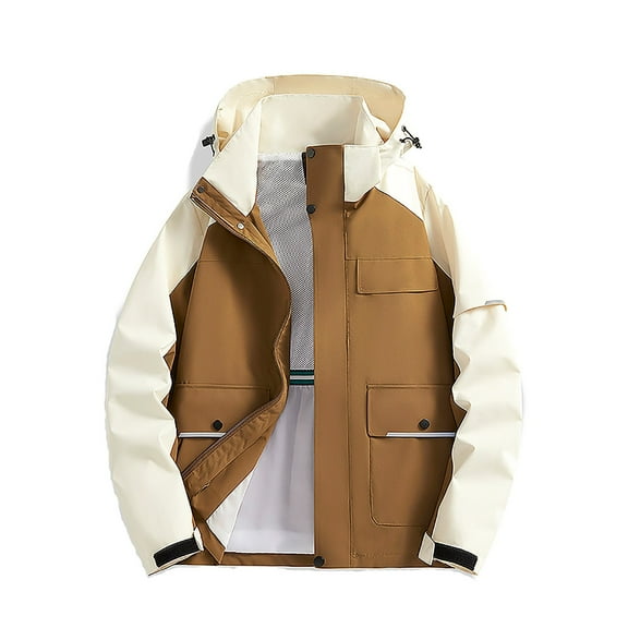 FAHUOMU Men's Full Zipper Hooded Jacket Casual Color Block Drawstring Coats Tops Fashion Outdoor Long Sleeve Outerwear Coats