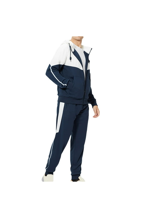 Men's Hooded Athletic Tracksuit Sweatsuit Long Sleeve Full-Zip Jogging Sweatpants 2 Piece Patchwork Sportsuits