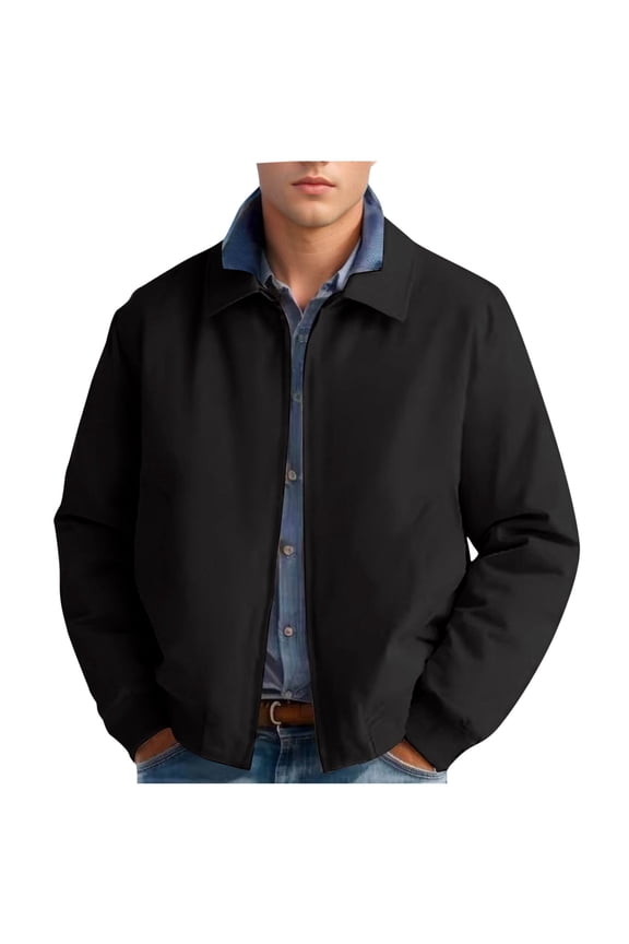 Men's Lightweight Jackets Full Zip Up Light Coat Laydown Collar Jacket Casual Windbreaker Jacket with Zip Pockets