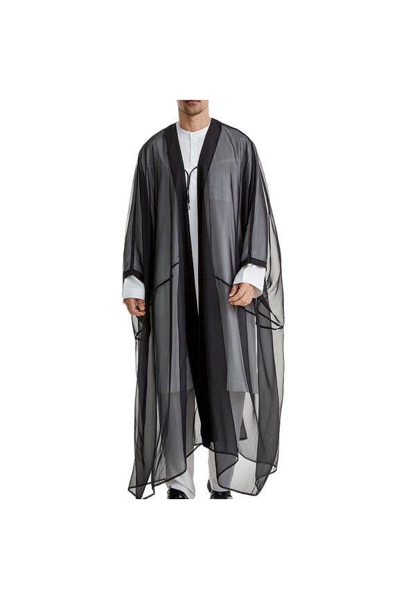 Men's Muslim Robe Casual Long Sleeve Crew Neck Tunic Thobe for Men Arabic Clothes for Men Arab Robe Caftan
