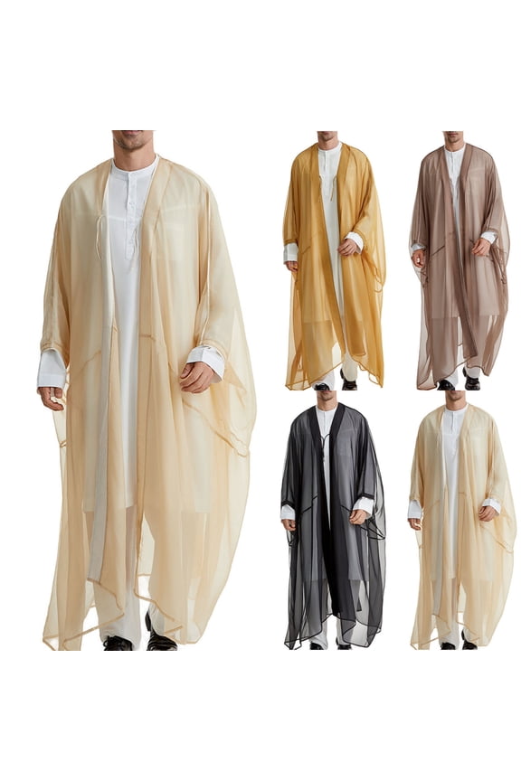 Men's Muslim Robe Casual Long Sleeve Crew Neck Tunic Thobe for Men Arabic Clothes for Men Arab Robe Caftan
