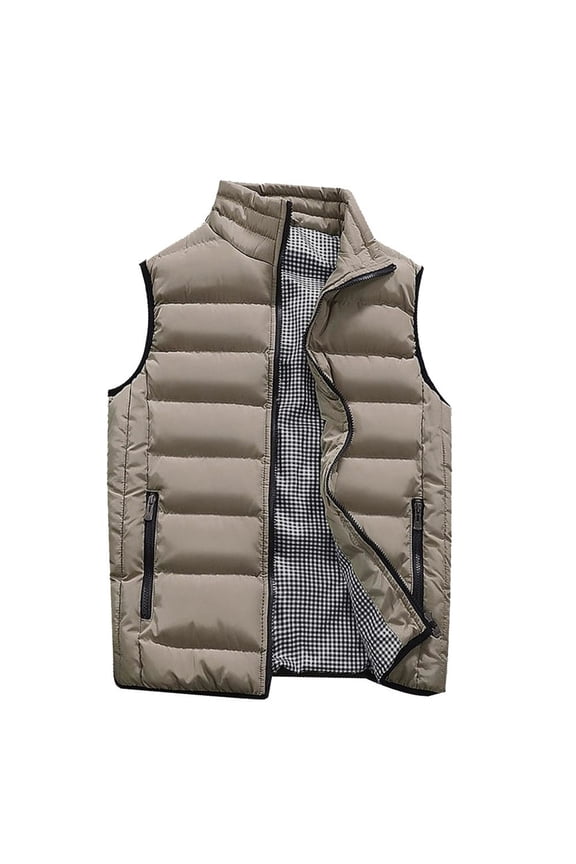 Men's Outdoor Casual Full Zipper Stand Collar Padded Vest Coats Winter Warm Padded Puffer Vest Sleeveless Jacket