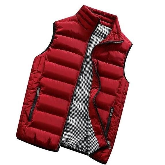 FAHUOMU Men's Outdoor Casual Full Zipper Stand Collar Padded Vest Coats Winter Warm Padded Puffer Vest Sleeveless Jacket