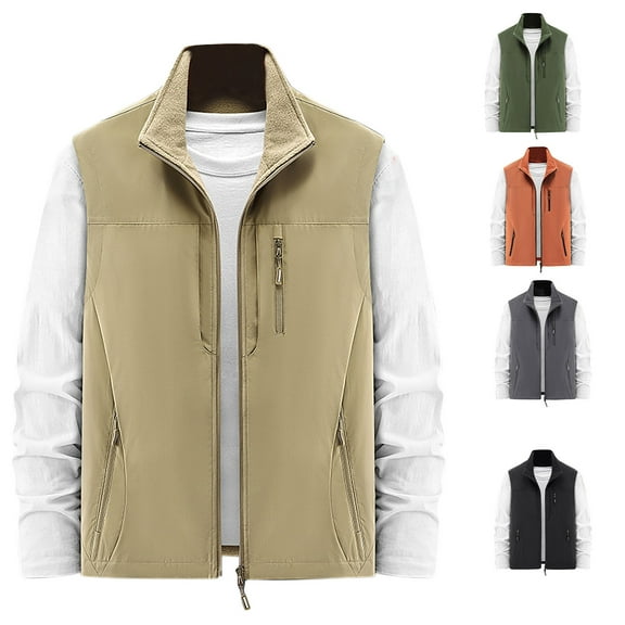 FAHUOMU Men's Reversible Fleece Vest Outerwear Casual Winter Safari Fishing Travel Vests Sleeveless Jackets with Multi-Pocket