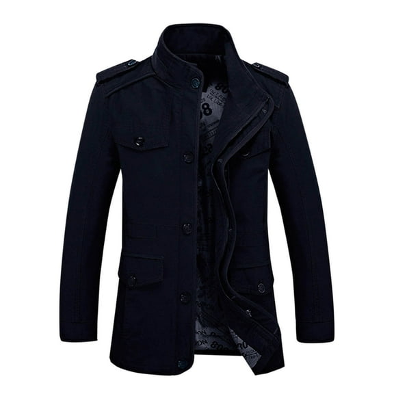 FAHUOMU Men's Slim Notched Collar Single Breasted Cotton Jacket Full Zipper Button Down Office Trench Coat