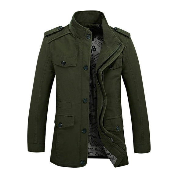 FAHUOMU Men's Slim Notched Collar Single Breasted Cotton Jacket Full Zipper Button Down Office Trench Coat