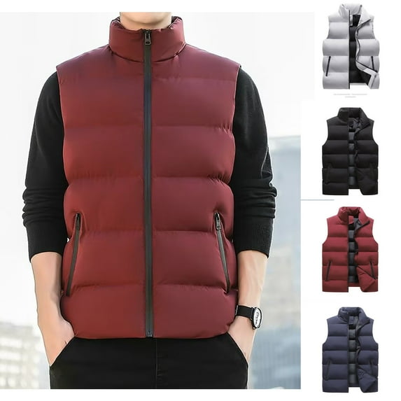 FAHUOMU Men's Thicken Winter Vest,Plus Size Sleeveless Jacket Coats Quilted Puffy Vest Outwear Slim Stand Collar Waistcoat