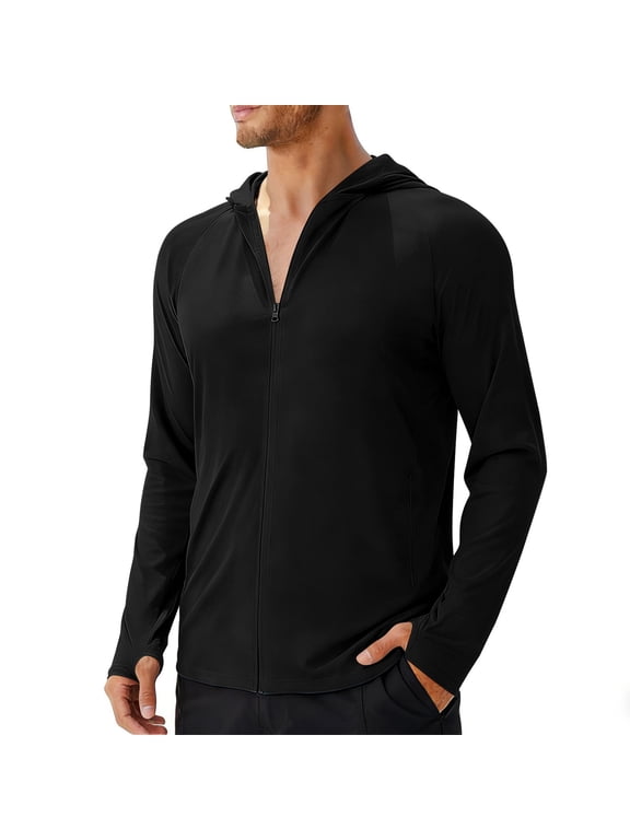 Men's UPF 50+ Sun Protection Lightweight Full Zip Hoodies Long Sleeve Solid Moisture Wicking Hiking Performance Shirt