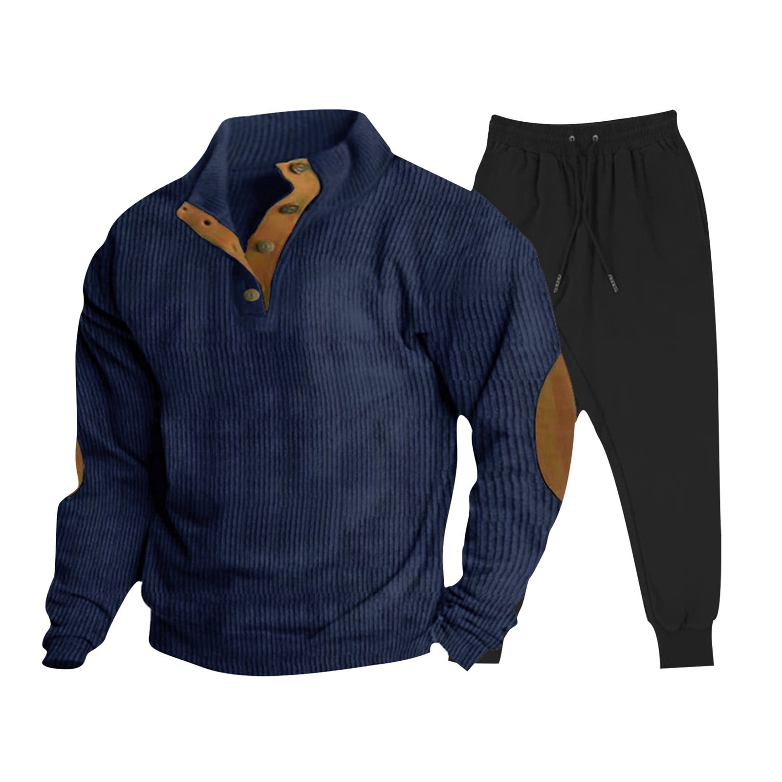 FAHUOMU Mens Corduroy Suits Lapel Collar Button Up Pullover Mock Neck