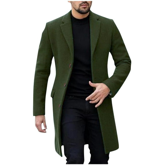 FAHUOMU Mens Double Breasted Trench Coat Mid Long Jacket Notched Lapel Winter Chunky Warm Overcoat 2024