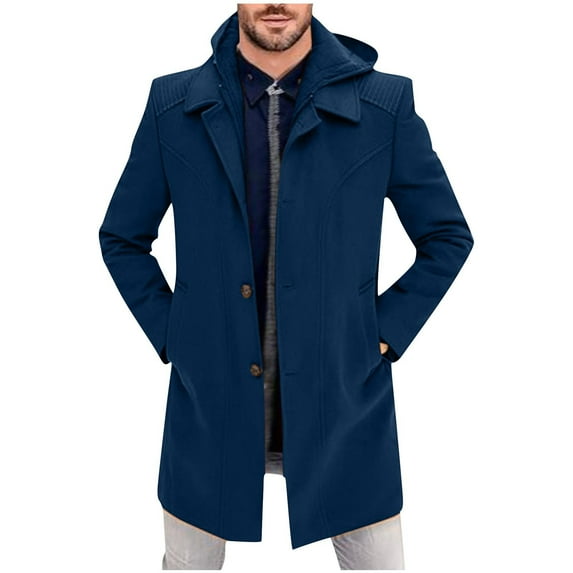 FAHUOMU Mens Double Breasted Trench Coat Mid Long Jacket Notched Lapel Winter Chunky Warm Overcoat 2024