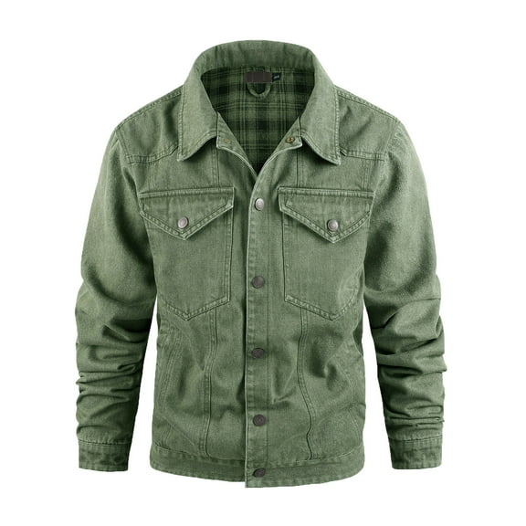 FAHUOMU Mens Flannel Lined Denim Jacket Snap Cowboy Cut Western Classic Slim Fit Vintage Heavy Duty Jacket Trucker Coat