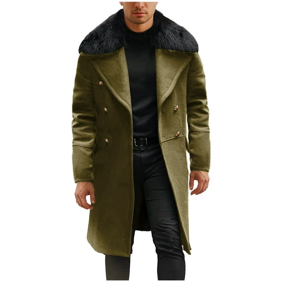 FAHUOMU Mens Wool Blend Double Breasted Overcoat Winter Slim Fit Long Trench Coat Classic Lightweight Business Pea Jacket