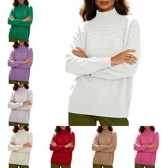 FAHUOMU Mock Neck Tops For Women Long Sleeve Lightweight Striped Knit Sweater Casual Pullover Fall Clothes