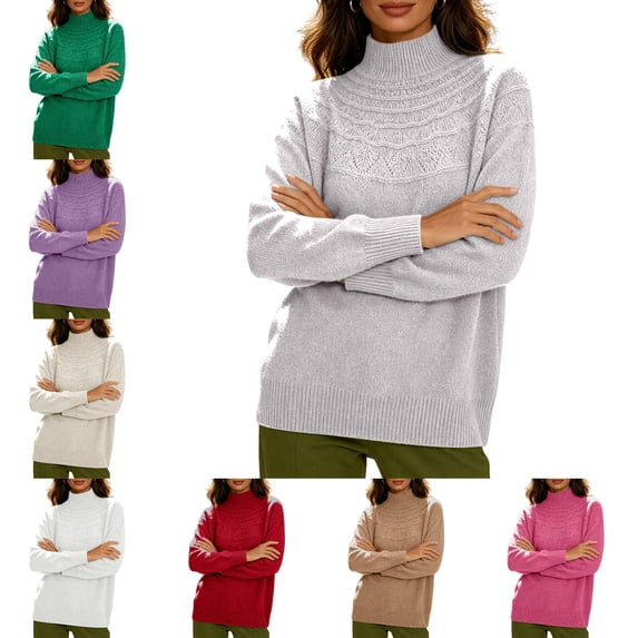 FAHUOMU Mock Neck Tops For Women Long Sleeve Lightweight Striped Knit Sweater Casual Pullover Fall Clothes