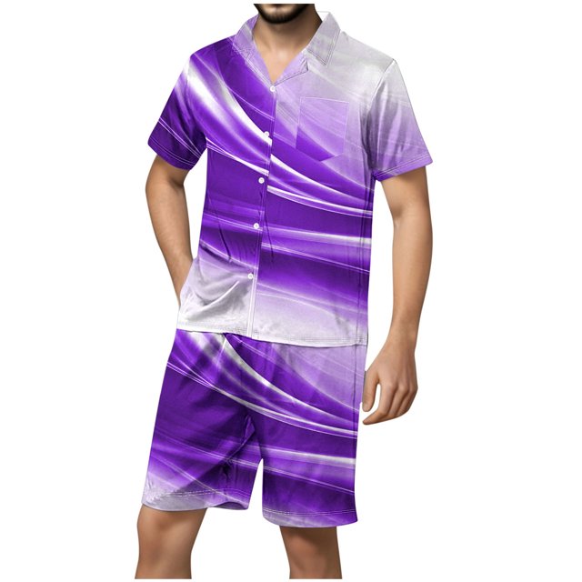 FAHUOMU Satin Silk Tie Dye Pajamas Sets Mens Short Sleeve Button Down