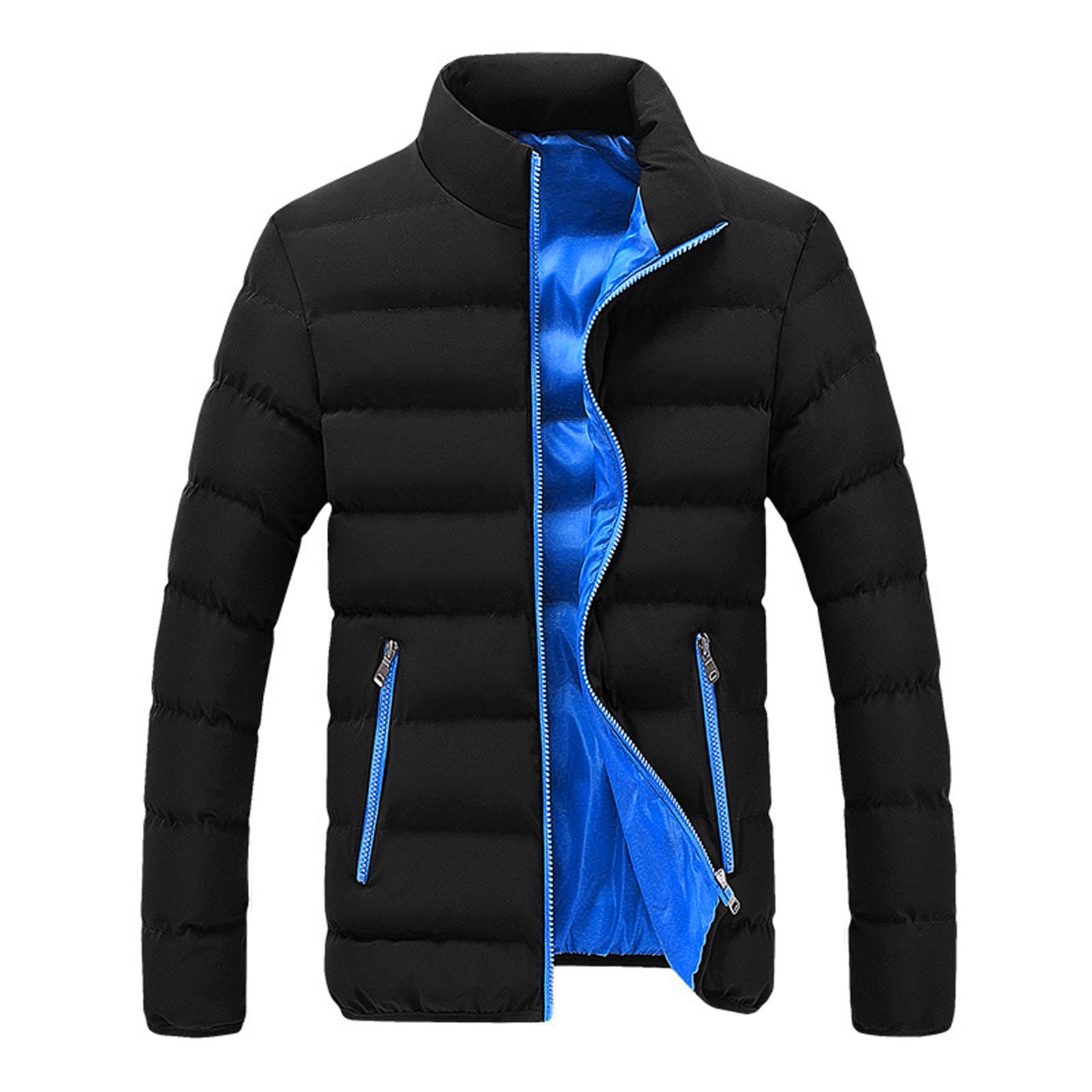 FAHUOMU Slim Fit Puffer Jacket Men Solid Zip Up Stand Collar Puffer ...