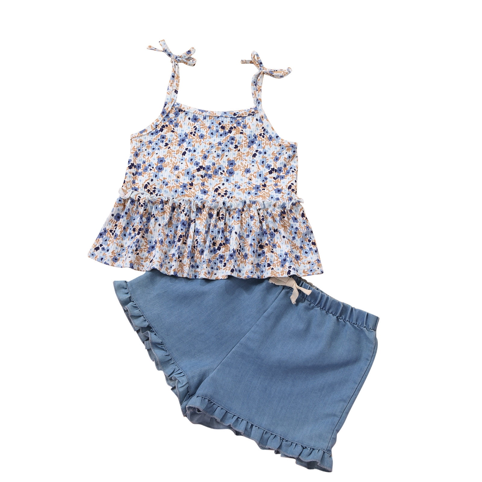 FAHUOMU Toddler Girls Summer Clothes Sleeveless Ruffle Floral Top Shirt