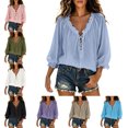 thumbnail image 1 of FAHUOMU V Neck Tops for Women Lace Up Oversized Blouses Peasant Sleeve Casual Lightweight Summer Shirts, 1 of 8