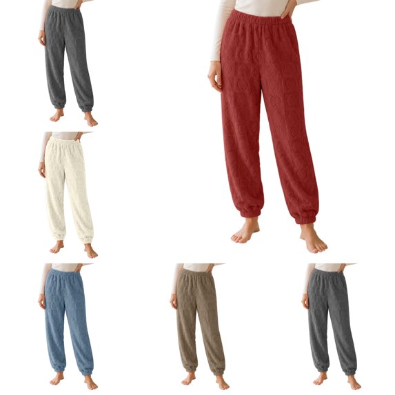 FAHUOMU Women Heart Plush Fleece Pajamas Set Elastic Cuff Jogger High Waist Oversized Cozy Fall Winter Sleepwear