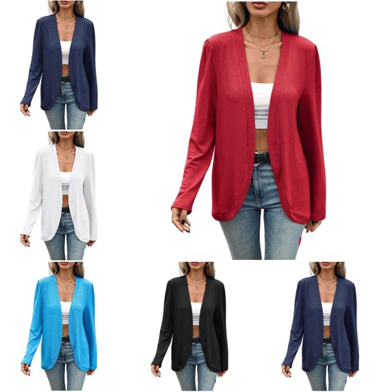 FAHUOMU Women Lightweight Cardigan Long Sleeve Open Front Loose Fit Tops Curved Hem Casual Fall Outwear