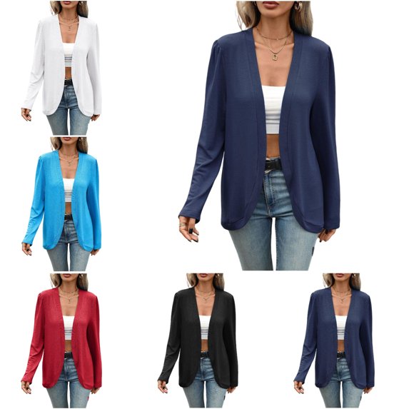 FAHUOMU Women Lightweight Cardigan Long Sleeve Open Front Loose Fit Tops Curved Hem Casual Fall Outwear