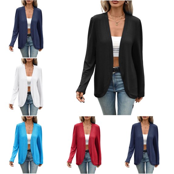 FAHUOMU Women Lightweight Cardigan Long Sleeve Open Front Loose Fit Tops Curved Hem Casual Fall Outwear