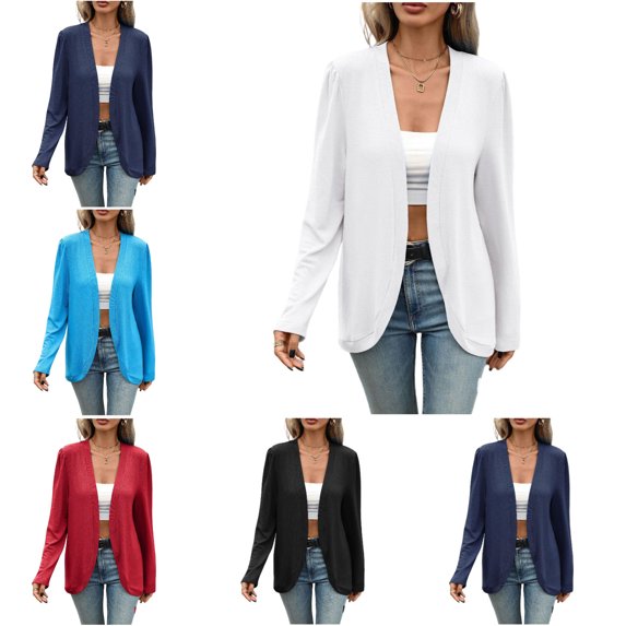 FAHUOMU Women Lightweight Cardigan Long Sleeve Open Front Loose Fit Tops Curved Hem Casual Fall Outwear