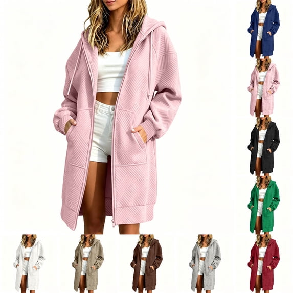 FAHUOMU Women Zip Up Hoodies Long Sleeve Drawstring Pleated Oversized Sweatshirts Fashion Fall Winter Jackets With Pockets