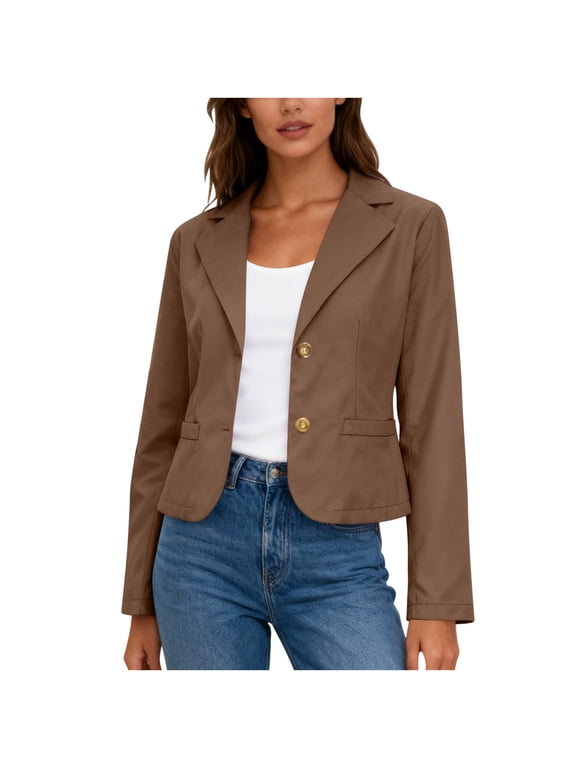 Women's Blazer Tops Long Sleeve Cropped Button Front Summer Jackets Solid Color Lightweight Breathable Casual Outwear