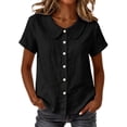 thumbnail image 1 of FAHUOMU Women's Blouse Tops Short Sleeve Crew Neck Cotton Linen Spring Summer Shirts Solid Color Casual Lightweight Breathable Fashion Tunics, 1 of 8