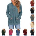 thumbnail image 1 of FAHUOMU Women's Half Button Shirt Hooded V Neck Long Sleeve Drawstring Pullover Tops Fall Winter Fashion Warm Clothes With Pockets, 1 of 7