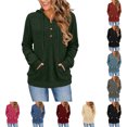 thumbnail image 1 of FAHUOMU Women's Half Button Shirt Hooded V Neck Long Sleeve Drawstring Pullover Tops Fall Winter Fashion Warm Clothes With Pockets, 1 of 7