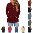 thumbnail image 1 of FAHUOMU Women's Half Button Shirt Hooded V Neck Long Sleeve Drawstring Pullover Tops Fall Winter Fashion Warm Clothes With Pockets, 1 of 7