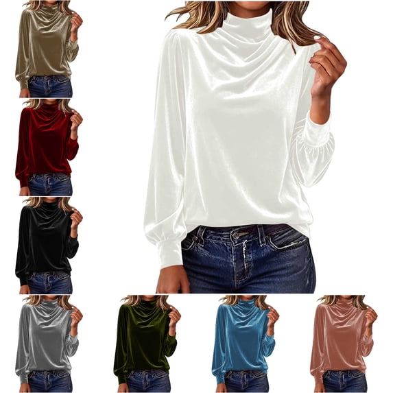 FAHUOMU Women's Mock Neck Sweatshirt Long Sleeve Pullover Velour Tops Casual Loose Fit Warm Fall Winter Clothes