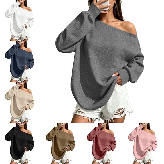 FAHUOMU Women's Off Shoulder Sweatshirt Long Sleeve Pullover Tops Fall Winter Fashion Oversized Causal Clothes