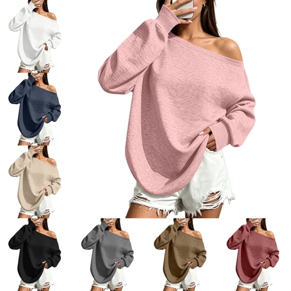 FAHUOMU Women's Off Shoulder Sweatshirt Long Sleeve Pullover Tops Fall Winter Fashion Oversized Causal Clothes