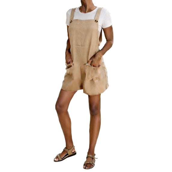FAHUOMU Women's Overall Shorts Linen Look 5" Inseam One Piece Bottoms Lightweight Stretchy Summer Rompers with Pockets