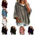 thumbnail image 1 of FAHUOMU Women's Pullover Hoodies Three Quarter Sleeve Drawstring Velour Tops Casual Loose Fit Warm Fall Winter Clothes, 1 of 9