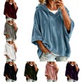 thumbnail image 1 of FAHUOMU Women's Pullover Hoodies Three Quarter Sleeve Drawstring Velour Tops Casual Loose Fit Warm Fall Winter Clothes, 1 of 9