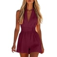 thumbnail image 1 of FAHUOMU Women's Rompers Halter Neck Sleeveless Summer Outfits Solid Color Lightweight Breathable Casual Jumpsuits Overalls, 1 of 7