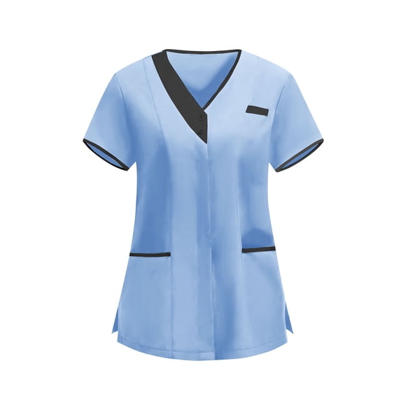 FAHUOMU Women's Scrub Tops Short Sleeve V Neck Medical Summer Shirts Solid Color Lightweight Breathable Professional Tunics