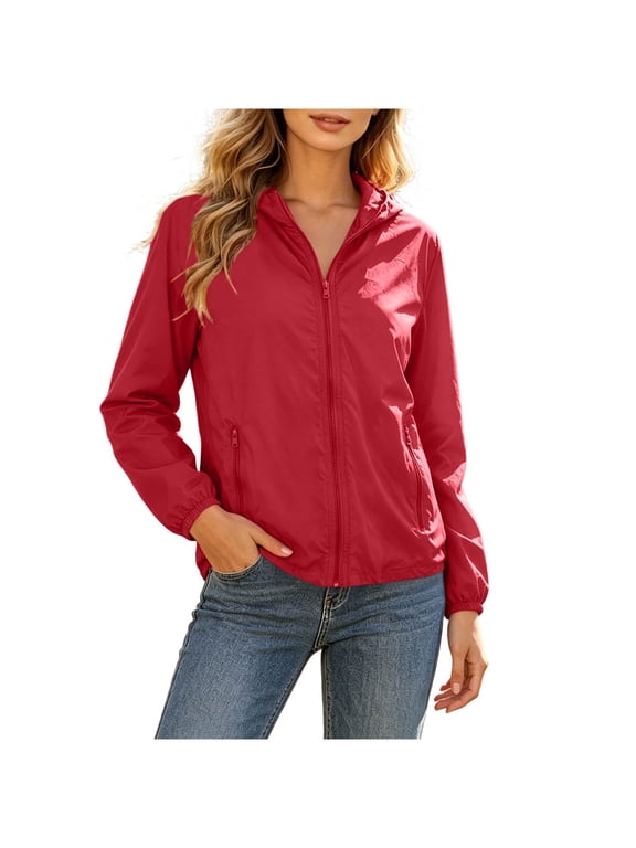 Women's Sun Protection Tops Long Sleeve Hooded Zipper Pocket UPF 50+ Summer Jackets Solid Color Lightweight Breathable Casual Activewear with Pockets