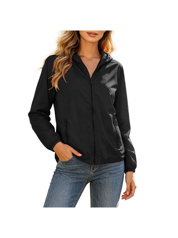 Women's Sun Protection Tops Long Sleeve Hooded Zipper Pocket UPF 50+ Summer Jackets Solid Color Lightweight Breathable Casual Activewear with Pockets