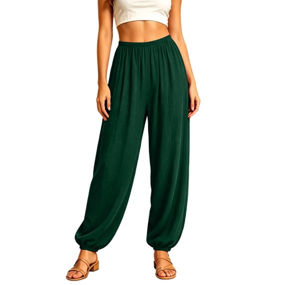 FAHUOMU Women's Yoga Harem Pants Summer Loose Fit Elastic Waist Athletic Loungewear Bottoms Solid Color Lightweight Breathable Soft Comfortable Trousers