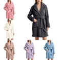 thumbnail image 1 of FAHUOMU Womens Hooded Plush Short Bathrobe Soft Jacquard Fluffy Robe Loungewear With Pocket Knee Length House Robe, 1 of 8