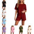 thumbnail image 1 of FAHUOMU Womens Pajamas Set 2 Piece Short Sleeve Crewneck Tops With Elastic Waist Shorts Sleepwear Soft Breathable Loungewear, 1 of 10